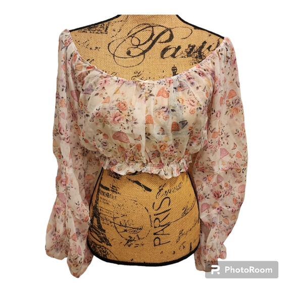 Sugar Thrillz Tops - Sugar Thrillz floral half sheer blouse. On or off shoulder.